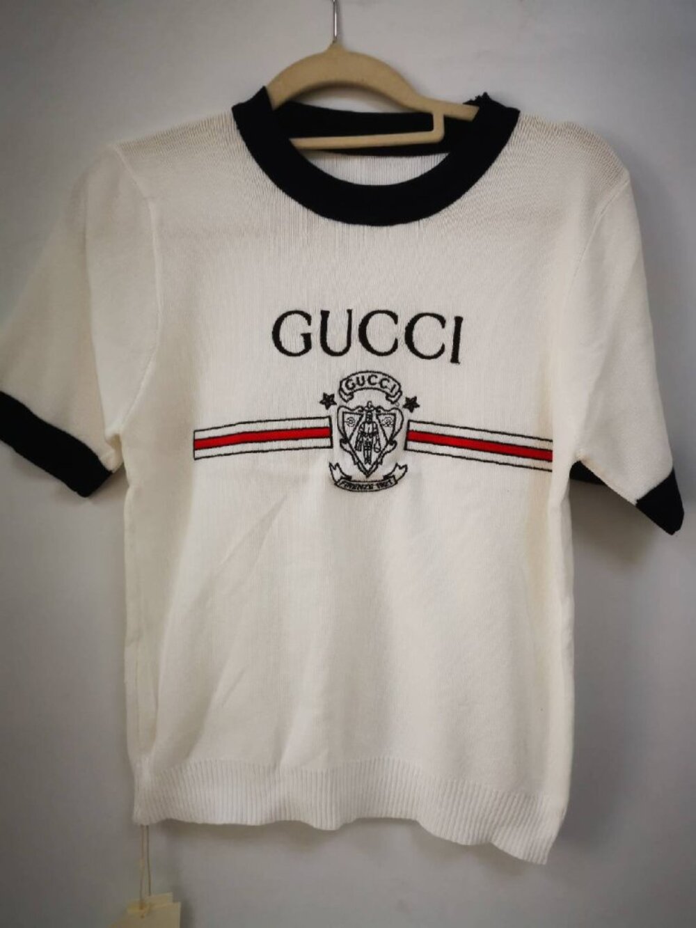 Pre-owned Gucci Women's Summer Short-Sleeve Knitted Top Letter Badge Embroidery
